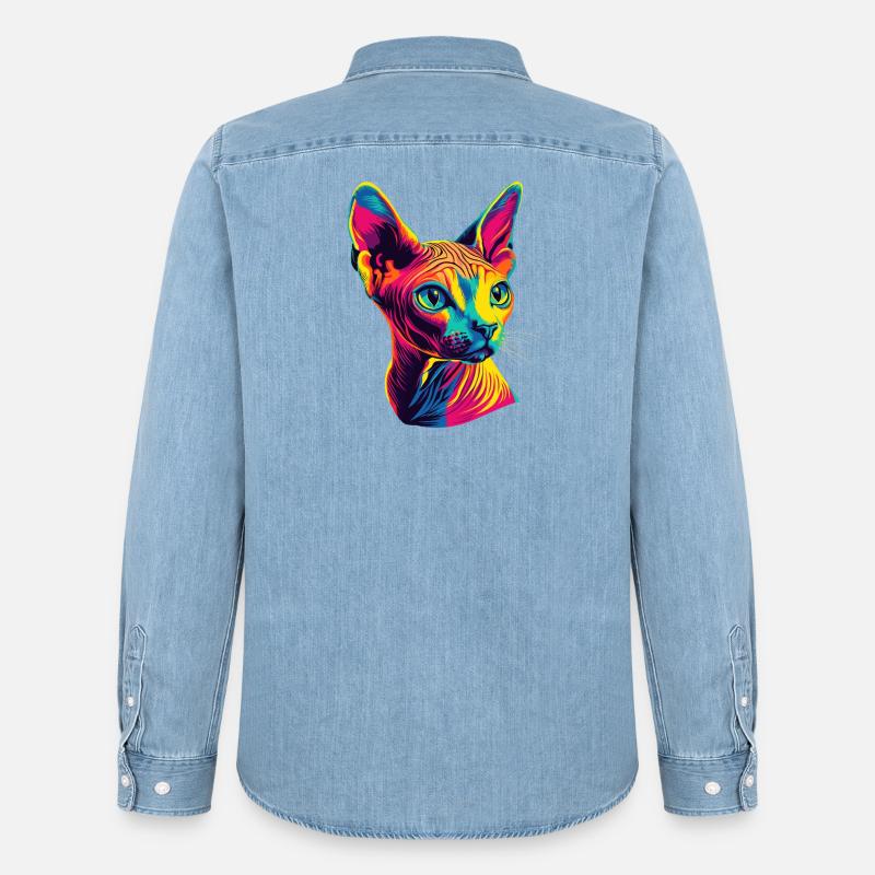 Sphynx Cat Sphynx Cat Gatto canadese Simpatico Sfinge - Camicia in denim uomo bio di Stanley/Stella - azzurro chiaro slavato