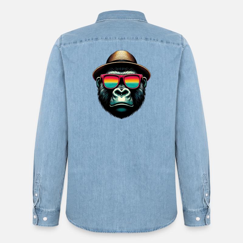 Gorilla - Camicia in denim uomo bio di Stanley/Stella - azzurro chiaro slavato