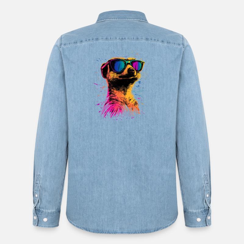 Erdmännchen Sonnenbrille Bunt Süßes Erdmännchen - Männer Jeanshemd Organic von Stanley/Stella - verwaschenes Hellblau