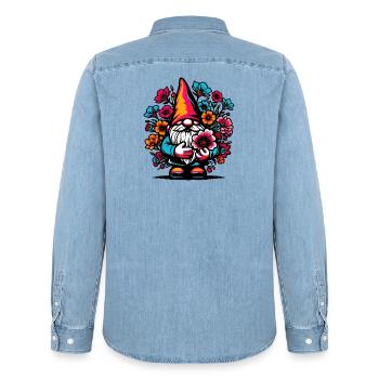 Gnome à fleurs - Chemise en denim homme bio Stanley/Stella - bleu clair délavé - Dos - AI Model Male 185 light (185cm)