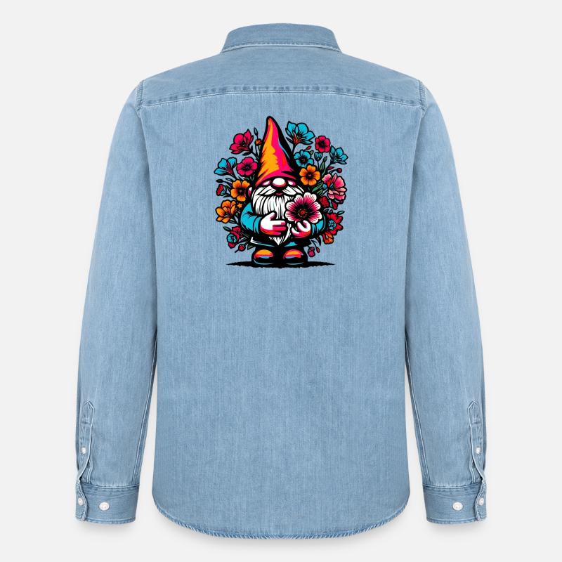 Zwerg mit Blumen - Männer Jeanshemd Organic von Stanley/Stella - verwaschenes Hellblau