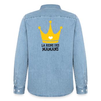 La Reine des Mamans - Fête des Mères - Chemise en denim homme bio Stanley/Stella - bleu clair délavé - Dos - AI Model Male 185 light (185cm)