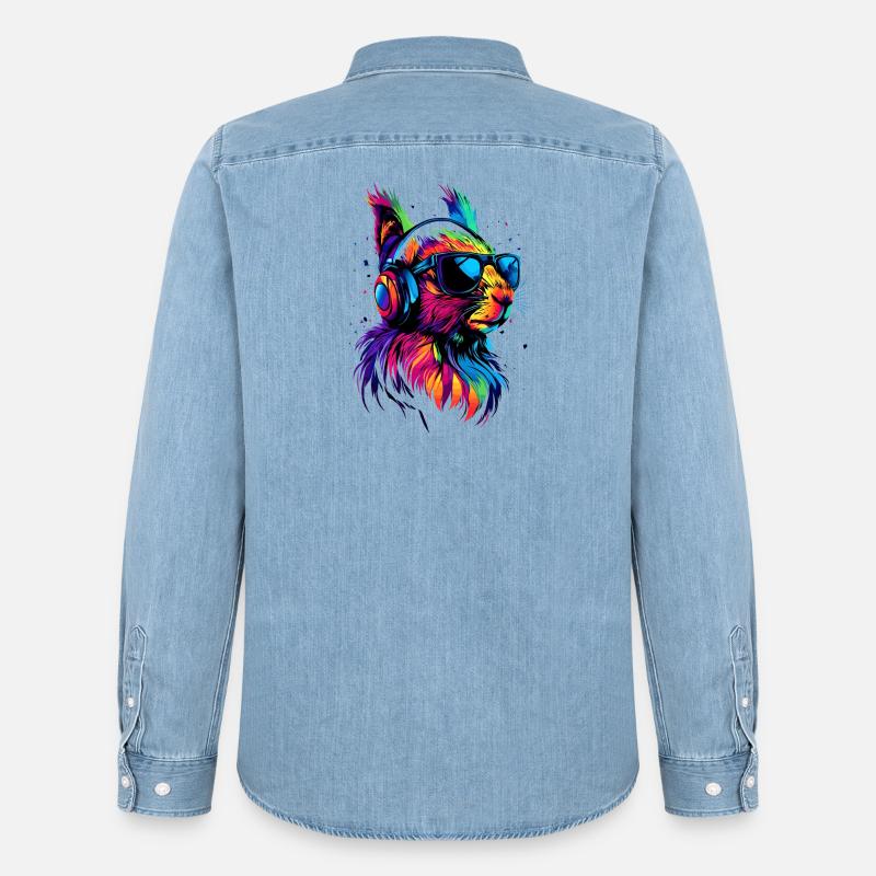 Eichhörnchen Kopfhörer Bunt Popart DJ Eichhörnchen - Männer Jeanshemd Organic von Stanley/Stella - verwaschenes Hellblau