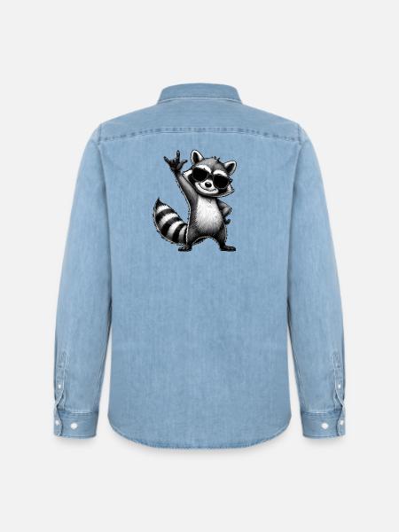 Waschbär mit Rock Pose Raccoon Rock Musik Musiker - Männer Jeanshemd Organic von Stanley/Stella - verwaschenes Hellblau