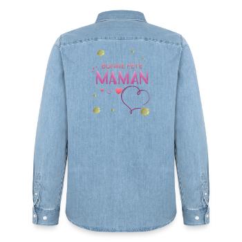 Bonne Fete Maman - Männer Jeanshemd Organic von Stanley/Stella - verwaschenes Hellblau - Hinten - AI Model Male 185 light (185cm)