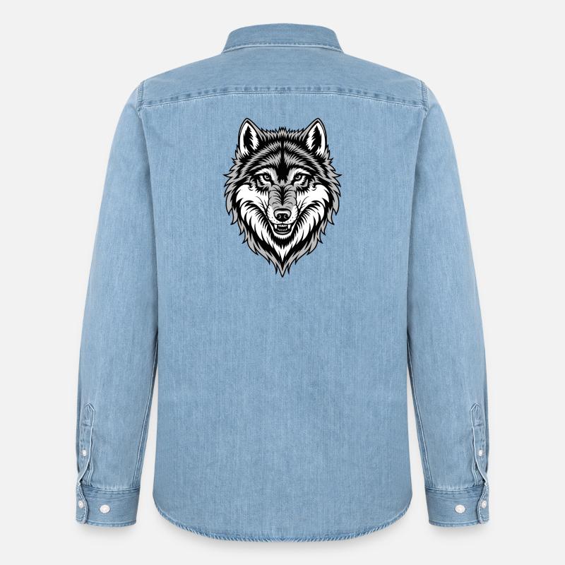 Wolf Kostüm blauer Wolfskopf Werwolf und - Männer Jeanshemd Organic von Stanley/Stella - verwaschenes Hellblau