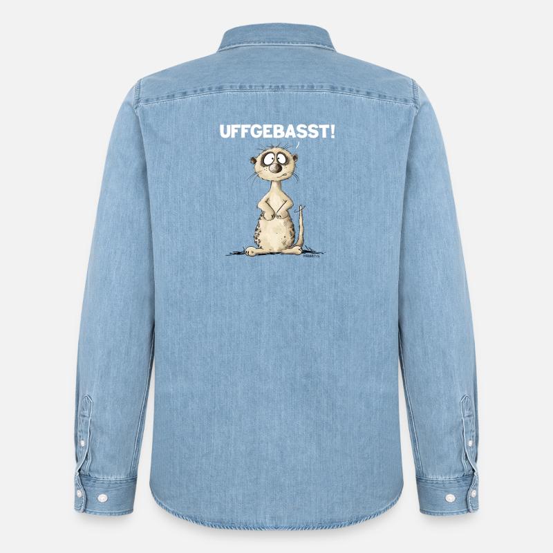 Drolliges Erdmännchen Hessisch Uffgebasst - Männer Jeanshemd Organic von Stanley/Stella - verwaschenes Hellblau