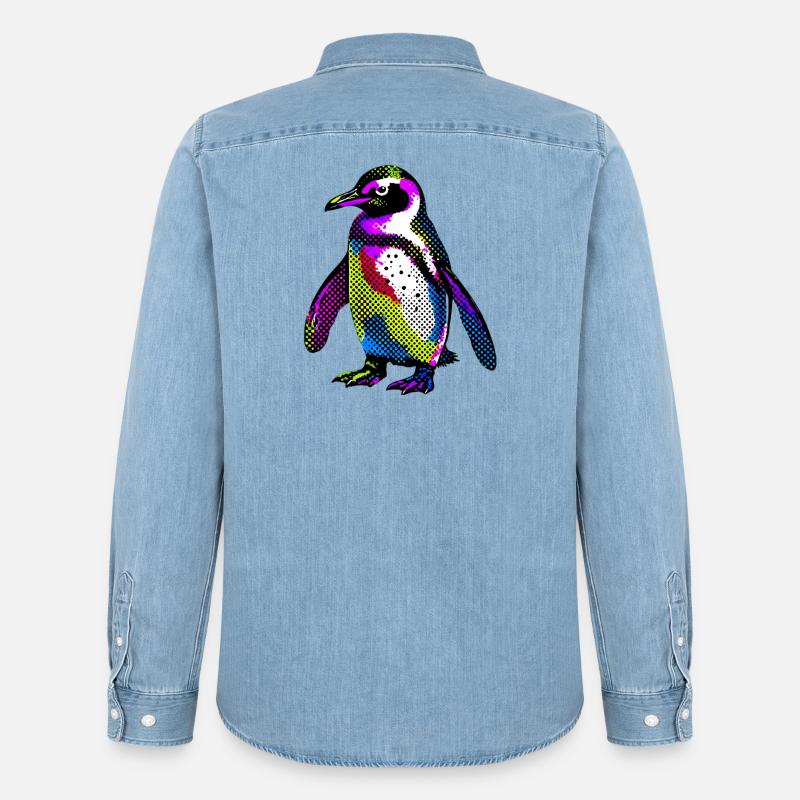 Pinguin - Männer Jeanshemd Organic von Stanley/Stella - verwaschenes Hellblau
