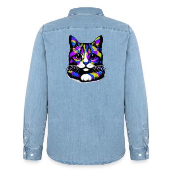 Chat - Chemise en denim homme bio Stanley/Stella - bleu clair délavé - Dos - AI Model Male 185 light (185cm)
