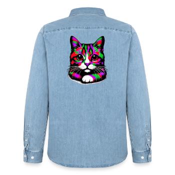 Cat - Men’s Organic Denim Shirt by Stanley/Stella - light wash - Back - AI Model Male 185 light (185cm)