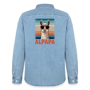 Dad Alpaca Dad Funny Llama Father's Day Gift - Men’s Organic Denim Shirt by Stanley/Stella - light wash - Back - AI Model Male 185 light (185cm)