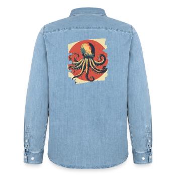 Octopus Octopus - Men’s Organic Denim Shirt by Stanley/Stella - light wash - Back - AI Model Male 185 light (185cm)