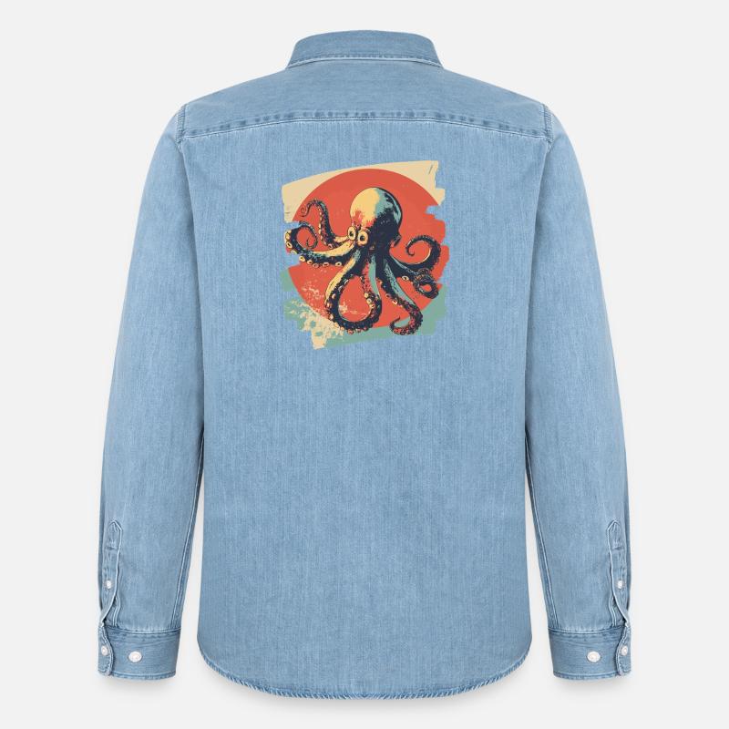 Kraken Oktopus Retro - Männer Jeanshemd Organic von Stanley/Stella - verwaschenes Hellblau