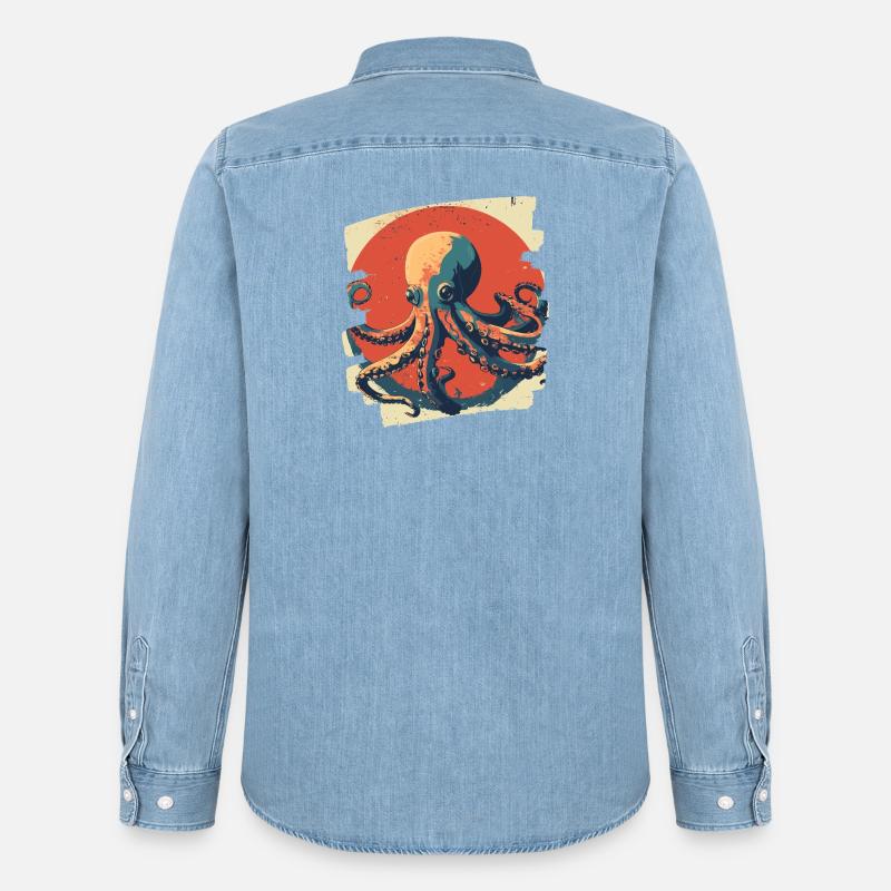 Kraken Oktopus - Männer Jeanshemd Organic von Stanley/Stella - verwaschenes Hellblau