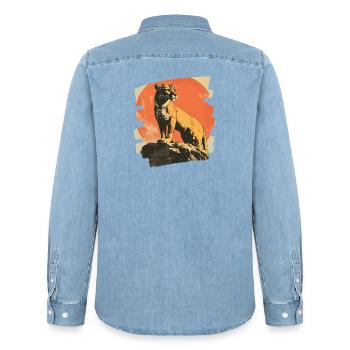 Lion from mountain Retro - Männer Jeanshemd Organic von Stanley/Stella - verwaschenes Hellblau - Hinten - AI Model Male 185 light (185cm)