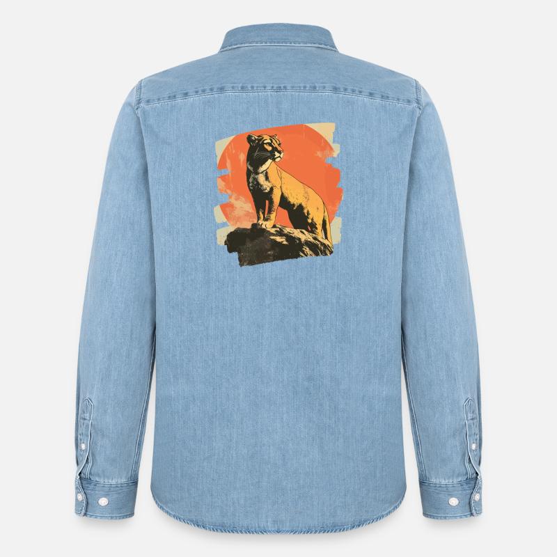 Lion from mountain Retro - Männer Jeanshemd Organic von Stanley/Stella - verwaschenes Hellblau