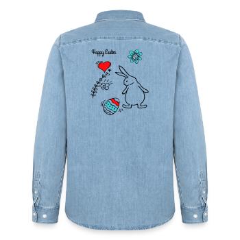 Joyeuses Pâques - Chemise en denim homme bio Stanley/Stella - bleu clair délavé - Dos - AI Model Male 185 light (185cm)