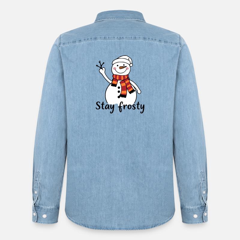 Fröhlicher Schneemann mit rotem Schal - Männer Jeanshemd Organic von Stanley/Stella - verwaschenes Hellblau