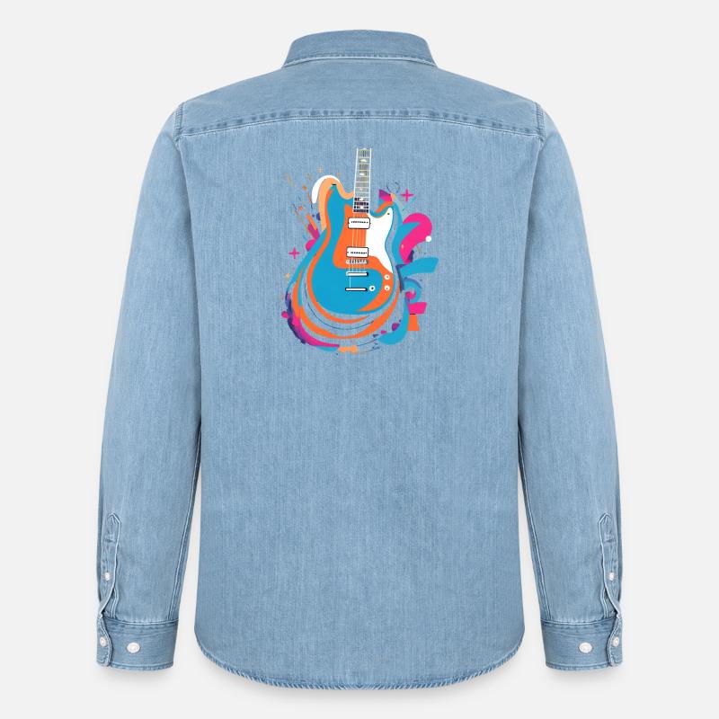 Bunte E-Gitarre - Männer Jeanshemd Organic von Stanley/Stella - verwaschenes Hellblau