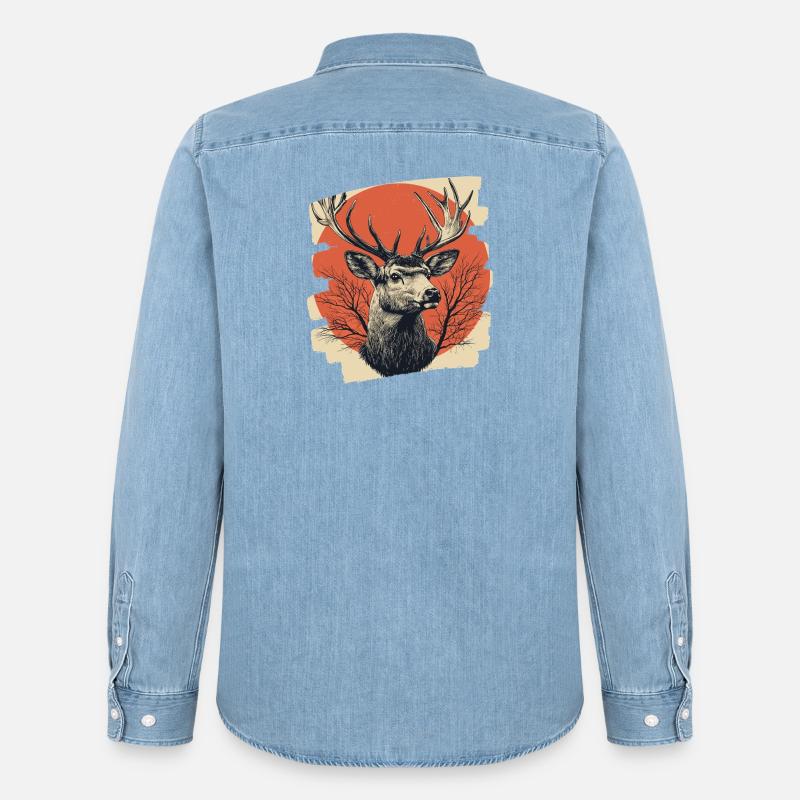 Hirsch mit Geweih - Männer Jeanshemd Organic von Stanley/Stella - verwaschenes Hellblau
