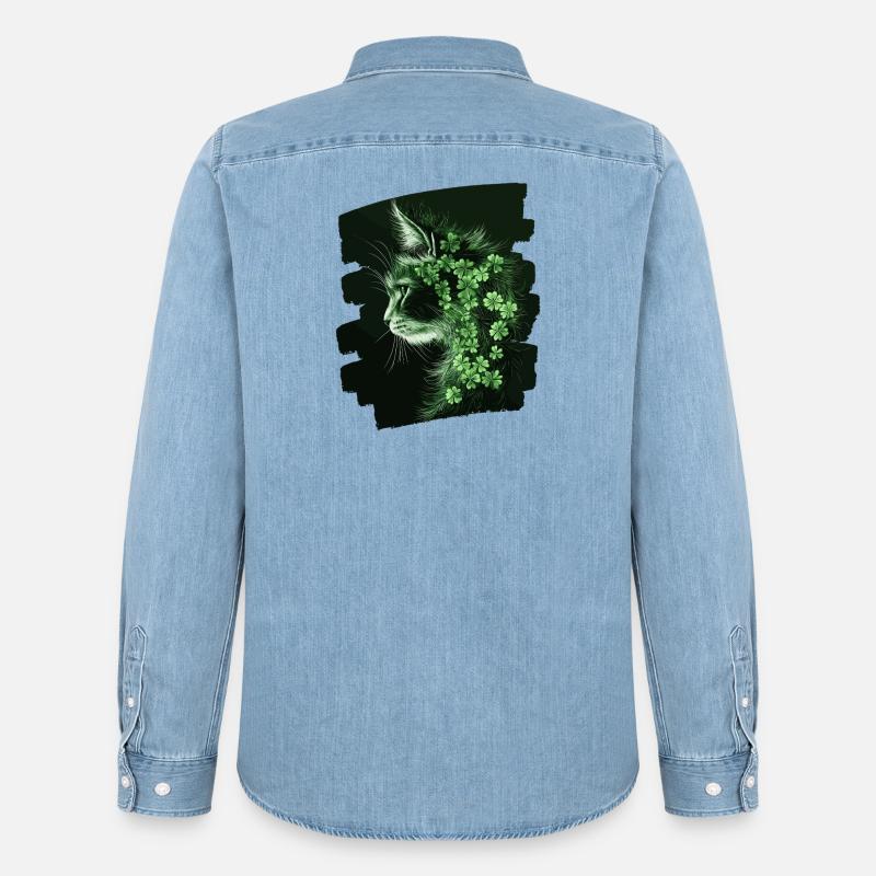 St Patricks day Katze - Männer Jeanshemd Organic von Stanley/Stella - verwaschenes Hellblau