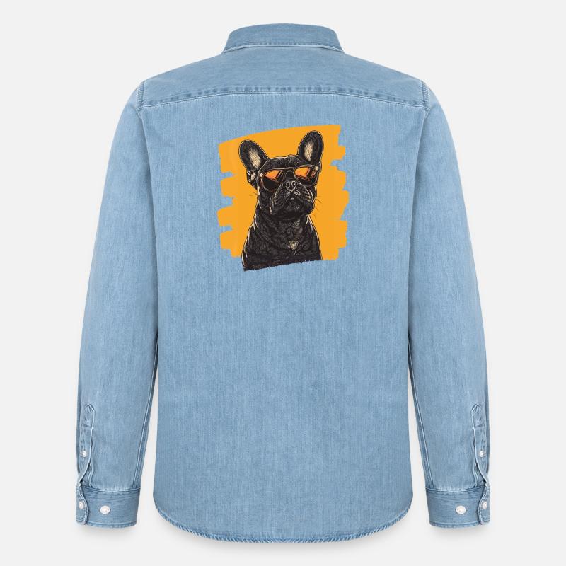 Bulldog francese francese - Camicia in denim uomo bio di Stanley/Stella - azzurro chiaro slavato