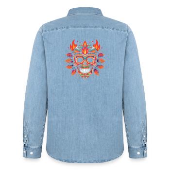 Crâne coloré Crâne avec flammes - Chemise en denim homme bio Stanley/Stella - bleu clair délavé - Dos - AI Model Male 185 light (185cm)