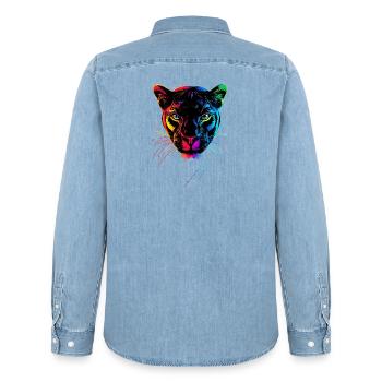 Panther Leopard Raubkatze Süße Großkatze Panter - Männer Jeanshemd Organic von Stanley/Stella - verwaschenes Hellblau - Hinten - AI Model Male 185 light (185cm)