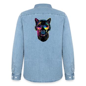 Panther Leopard Raubkatze Süße Großkatze Panter - Männer Jeanshemd Organic von Stanley/Stella - verwaschenes Hellblau - Hinten - AI Model Male 185 light (185cm)
