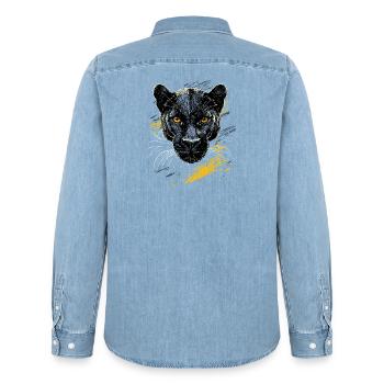 Panther Leopard Raubkatze Süße Großkatze Panter - Männer Jeanshemd Organic von Stanley/Stella - verwaschenes Hellblau - Hinten - AI Model Male 185 light (185cm)