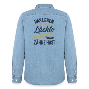Smile while you still have teeth - Men’s Organic Denim Shirt by Stanley/Stella - light wash - Back - AI Model Male 185 light (185cm)