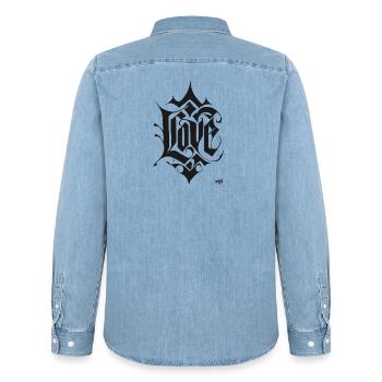 Love Lettering - Männer Jeanshemd Organic von Stanley/Stella - verwaschenes Hellblau - Hinten - AI Model Male 185 light (185cm)