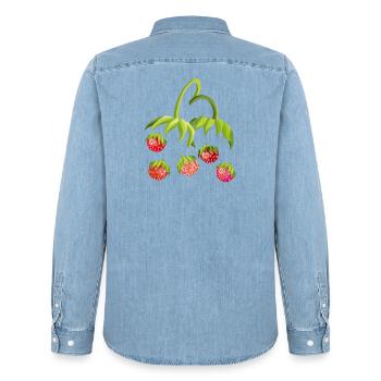 Erdbeerzeit Strawberry - Männer Jeanshemd Organic von Stanley/Stella - verwaschenes Hellblau - Hinten - AI Model Male 185 light (185cm)