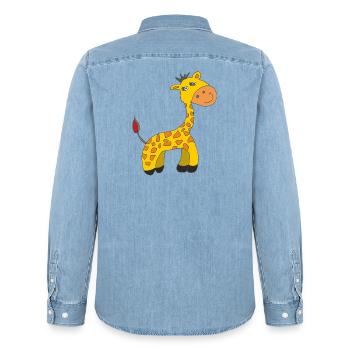 Charmante Giraffen-Karikatur auf Plüsch - Männer Jeanshemd Organic von Stanley/Stella - verwaschenes Hellblau - Hinten - AI Model Male 185 light (185cm)