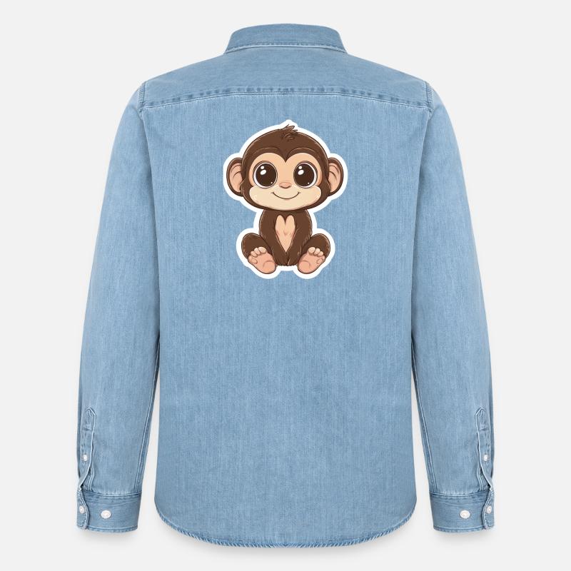 Affe Süsses Äffchen Geschenk für Affenfans - Männer Jeanshemd Organic von Stanley/Stella - verwaschenes Hellblau