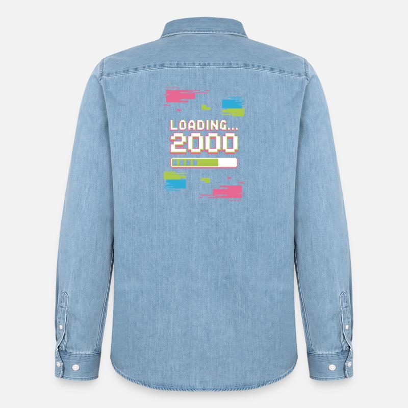 Retro Loading 2000 Pixel - Männer Jeanshemd Organic von Stanley/Stella - verwaschenes Hellblau