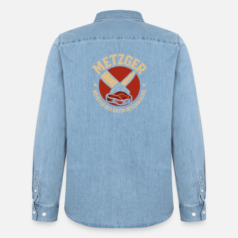 Metzger mit Messer und Fleisch - Männer Jeanshemd Organic von Stanley/Stella - verwaschenes Hellblau