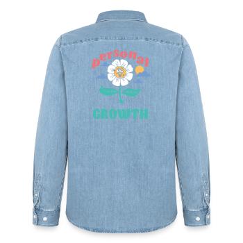 Personal Growth Daisy - Men’s Organic Denim Shirt by Stanley/Stella - light wash - Back - AI Model Male 185 light (185cm)