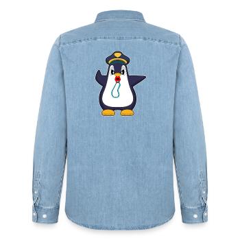 pingouin policier sifflet police - Chemise en denim homme bio Stanley/Stella - bleu clair délavé - Dos - AI Model Male 185 light (185cm)