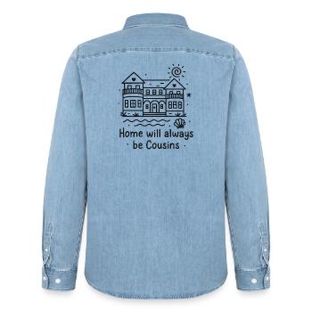 Cousins Beach – Home will always be Cousins - Männer Jeanshemd Organic von Stanley/Stella - verwaschenes Hellblau - Hinten - AI Model Male 185 light (185cm)