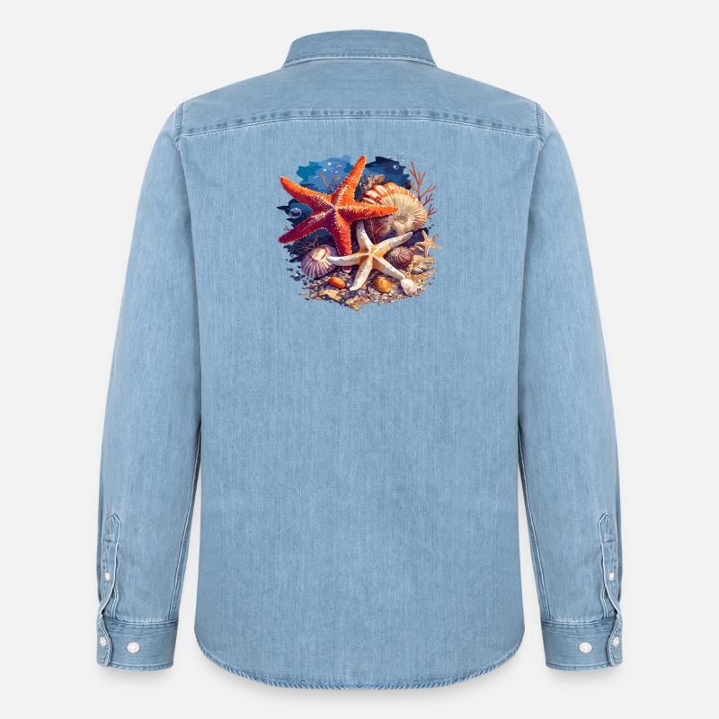 Seesterne Seestern - Männer Jeanshemd Organic von Stanley/Stella - verwaschenes Hellblau