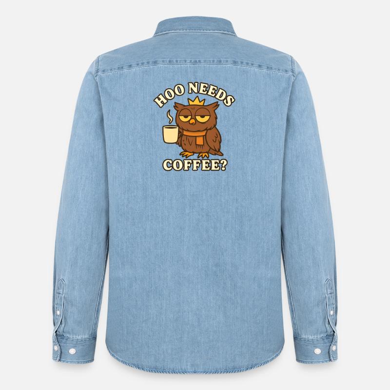  Hoo Needs Coffee? – Lustige Eule - Männer Jeanshemd Organic von Stanley/Stella - verwaschenes Hellblau