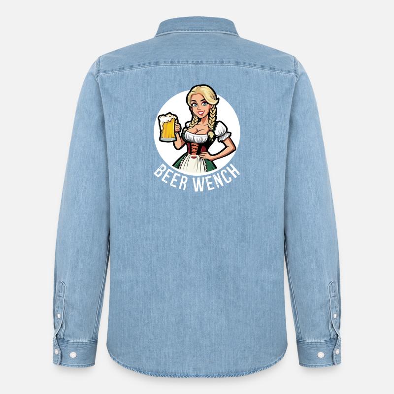 Bierweibchen - Männer Jeanshemd Organic von Stanley/Stella - verwaschenes Hellblau