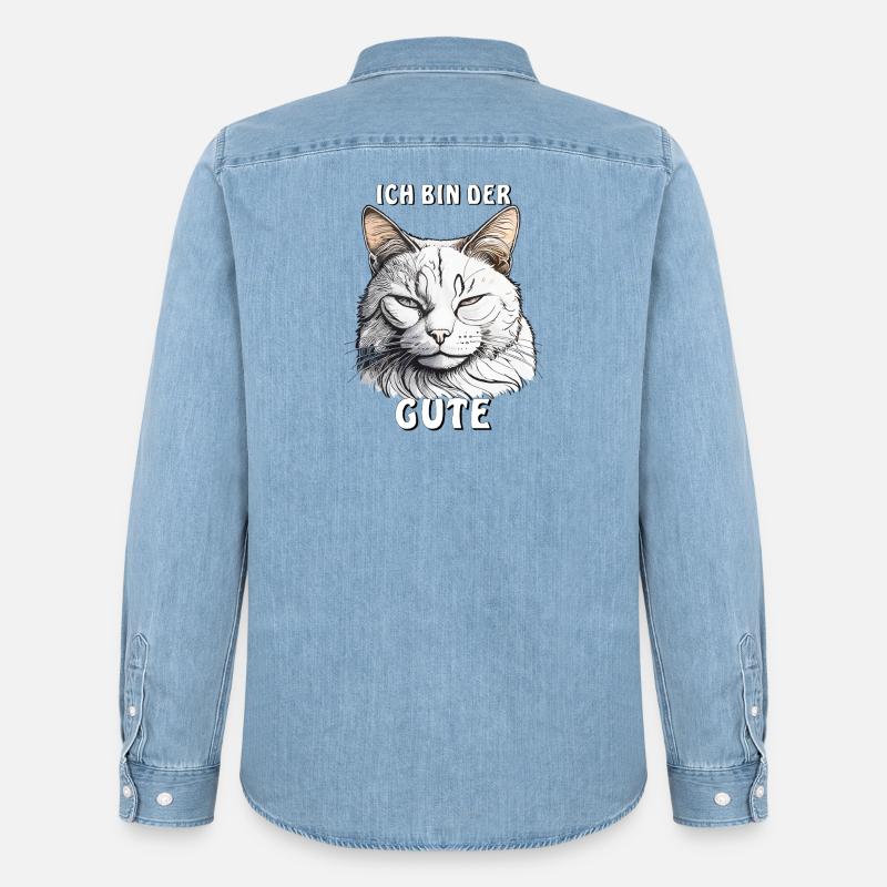 KATZE ICH BIN DER GUTE - Männer Jeanshemd Organic von Stanley/Stella - verwaschenes Hellblau