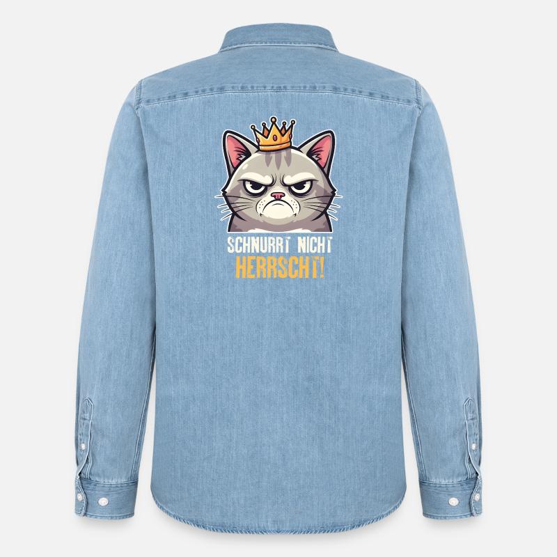 Grumpy Katze Herrscher Design - Chemise en denim homme bio Stanley/Stella - bleu clair délavé