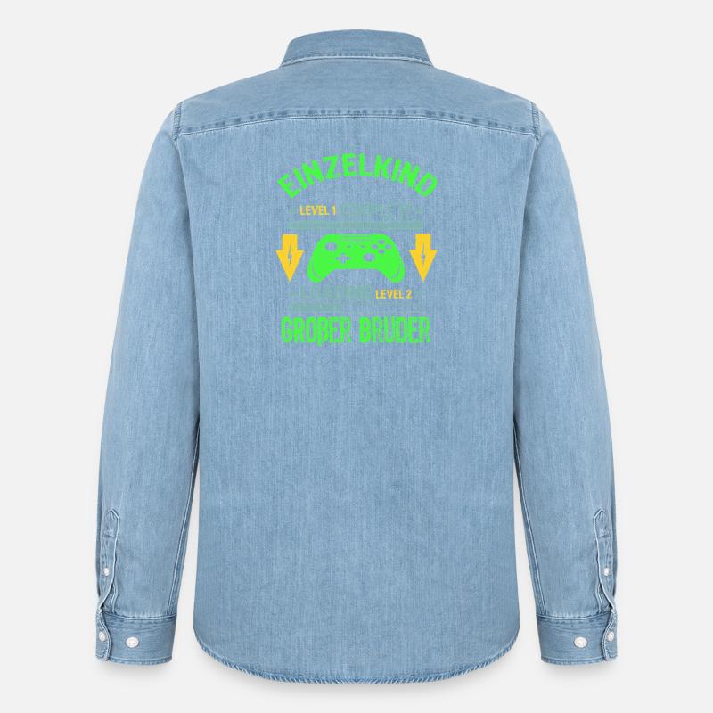 Einzelkind Complete - Loading Großer Bruder 2026 - Männer Jeanshemd Organic von Stanley/Stella - verwaschenes Hellblau