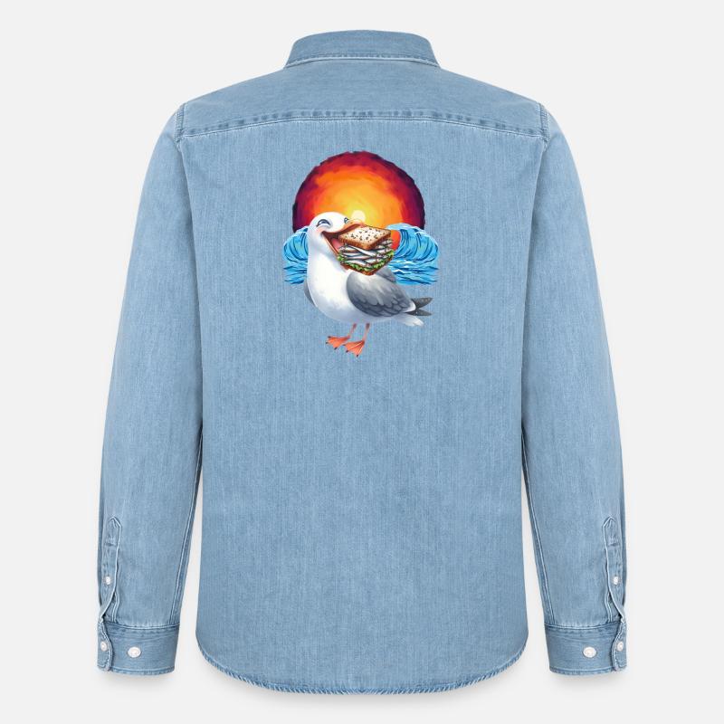 maritim Möwe Möwen Sandwich - Männer Jeanshemd Organic von Stanley/Stella - verwaschenes Hellblau