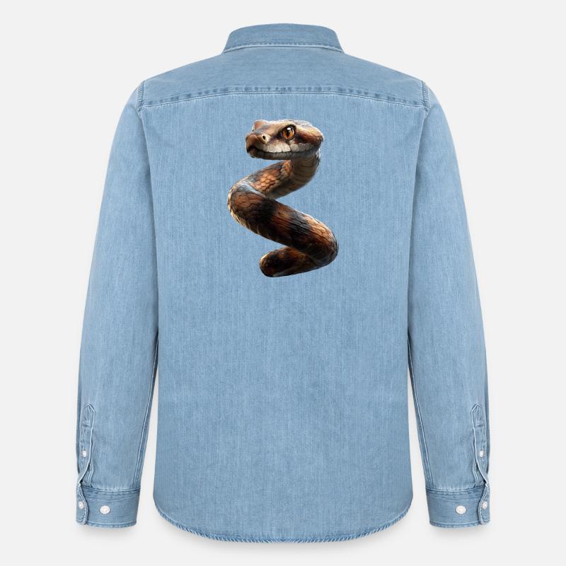 Schlange Python Kobra Klapperschlange Schlangen - Männer Jeanshemd Organic von Stanley/Stella - verwaschenes Hellblau