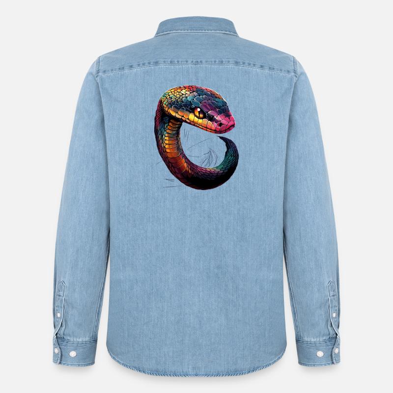 Schlange Python Kobra Klapperschlange Schlangen - Männer Jeanshemd Organic von Stanley/Stella - verwaschenes Hellblau