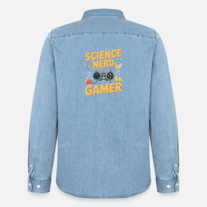 Science Nerd Gamer Controller Chemie Physik - Männer Jeanshemd Organic von Stanley/Stella - verwaschenes Hellblau